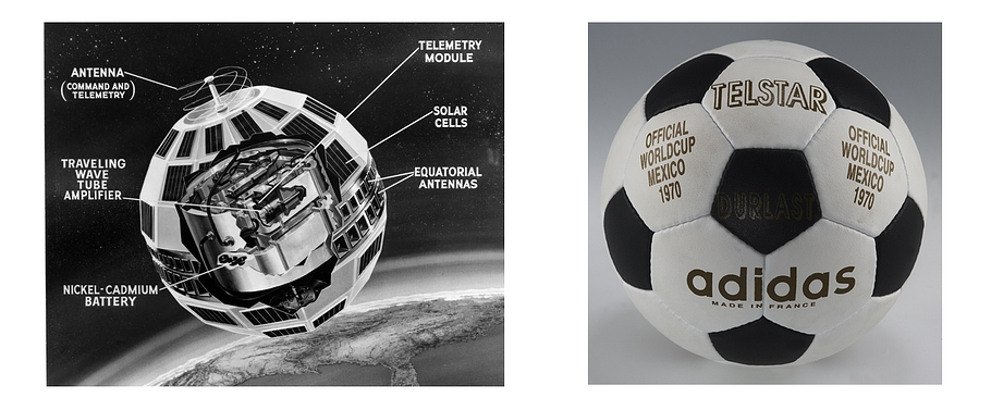The telstar satellite on one side, an adidas telstar soccer ball on the other. A striking resemblance. 
